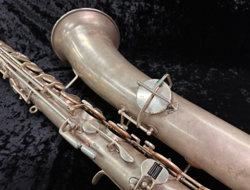 Photo Early Vintage 1917 Buescher True Tone Silver Baritone Saxophone, Serial #34898